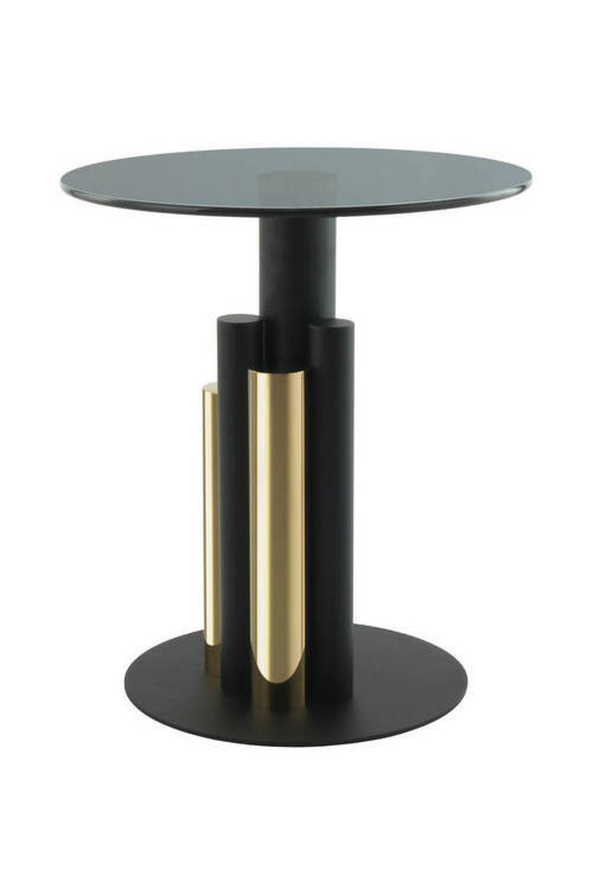 Beistelltisch mit Glasplatte Rund Ontario, Grau/Gold - Goldfarben/Grau, MODERN, Glas/Metall (46/46/52cm) - Kayoom