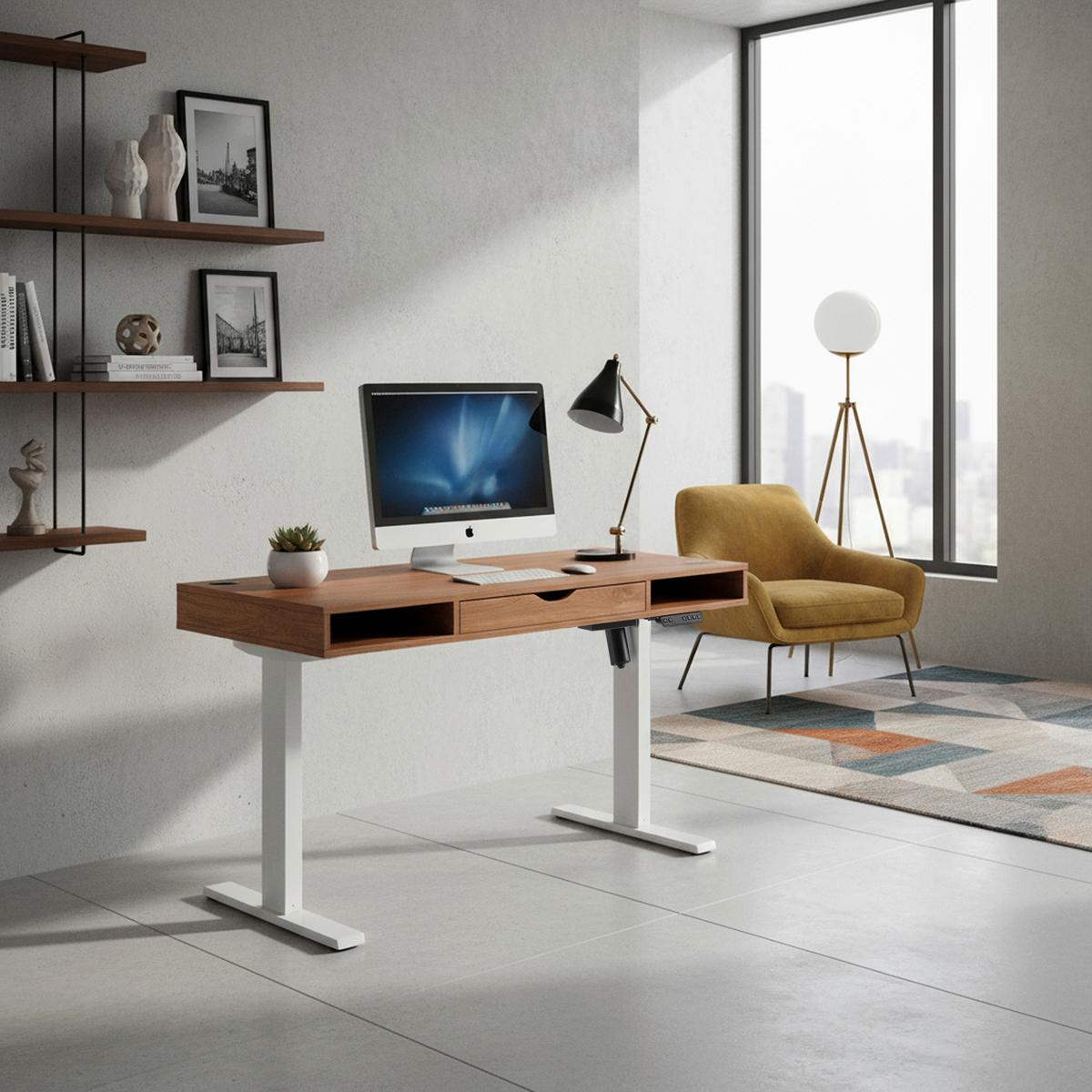 Schreibtisch Worktime Style Weiß/Eichefarben L: 120cm - Eichefarben/Weiß, MODERN, Holz/Metall (120/60/72-110cm) - MID.YOU