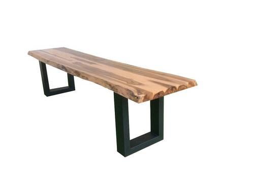 Gartenbank Aus Akazienholz und Metall 3-Sitzer Bern, Echtholz - Schwarz/Akaziefarben, MODERN, Holz/Metall (180/43/40cm) - Beldano