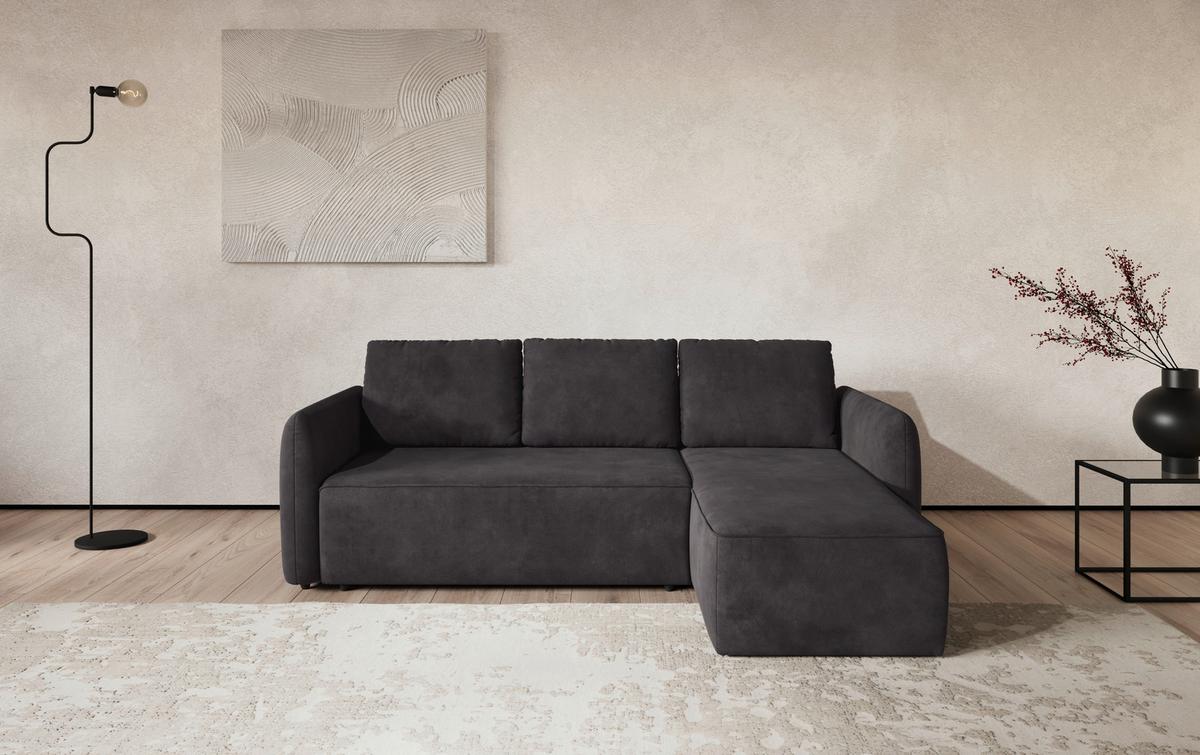 Ecksofa mit Bettfunktion Flow Microfaser schwarz, B: 239cm - Schwarz, Trend, Textil (239/170cm) - MID.YOU