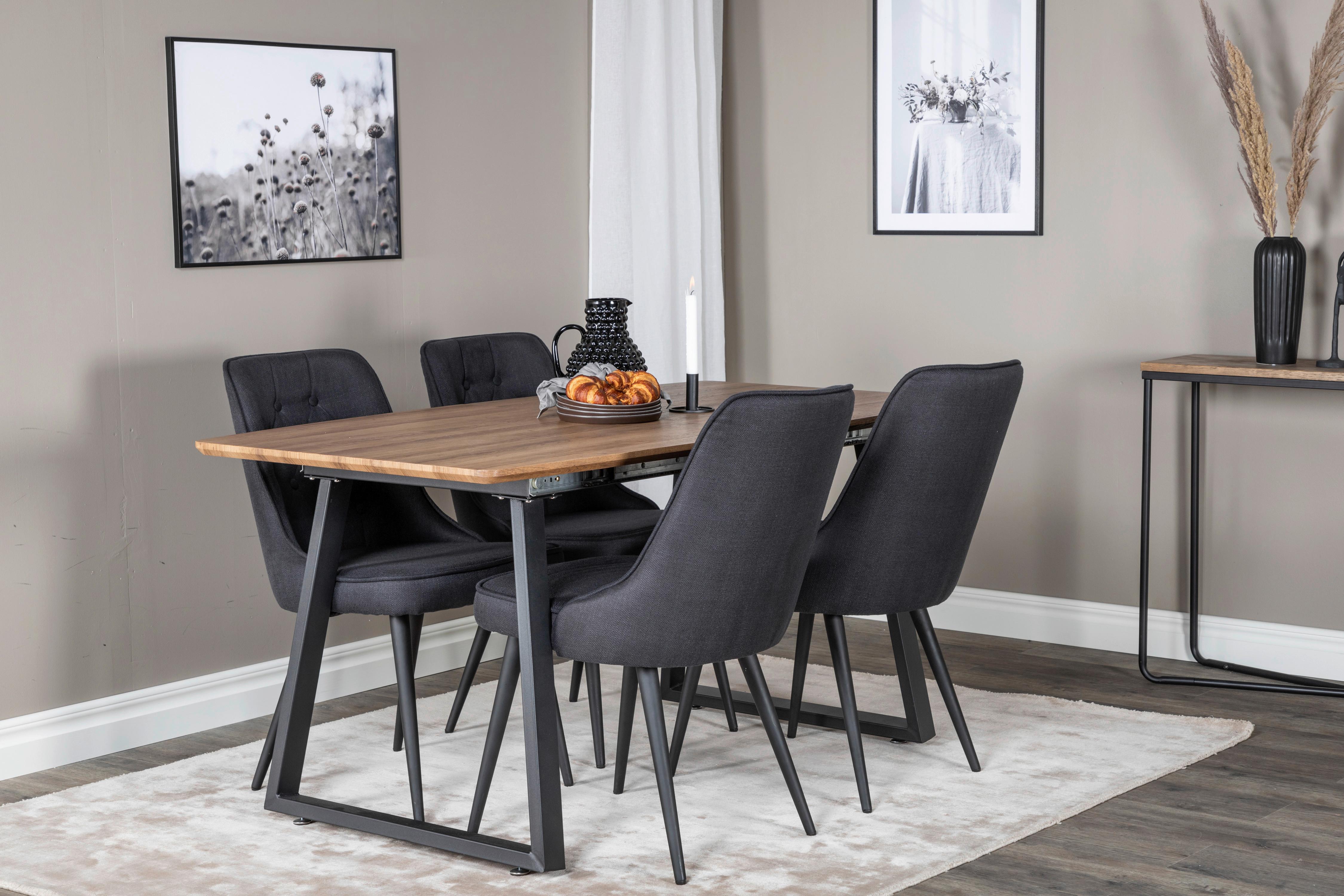 Esstisch Inca - Schwarz/Braun, Design, Holz/Metall (160-200/85/75cm) - Livetastic