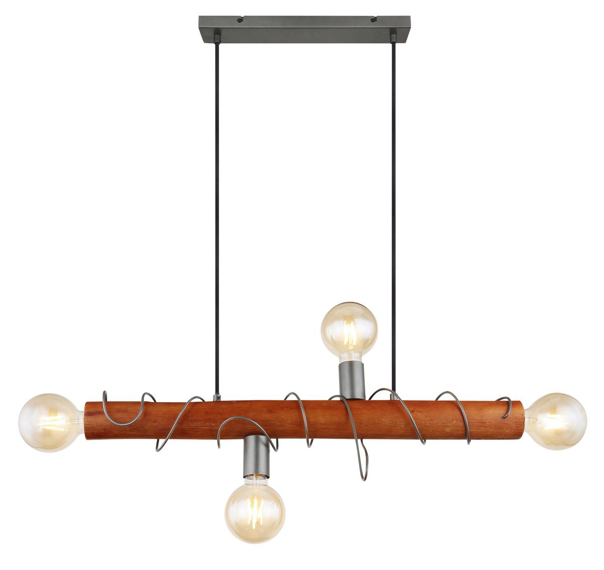 Hängeleuchte Alice H: 120 cm 4-Flammig, Rustikal - Braun/Grau, Natur, Holz/Metall (70/20/120cm) - Globo