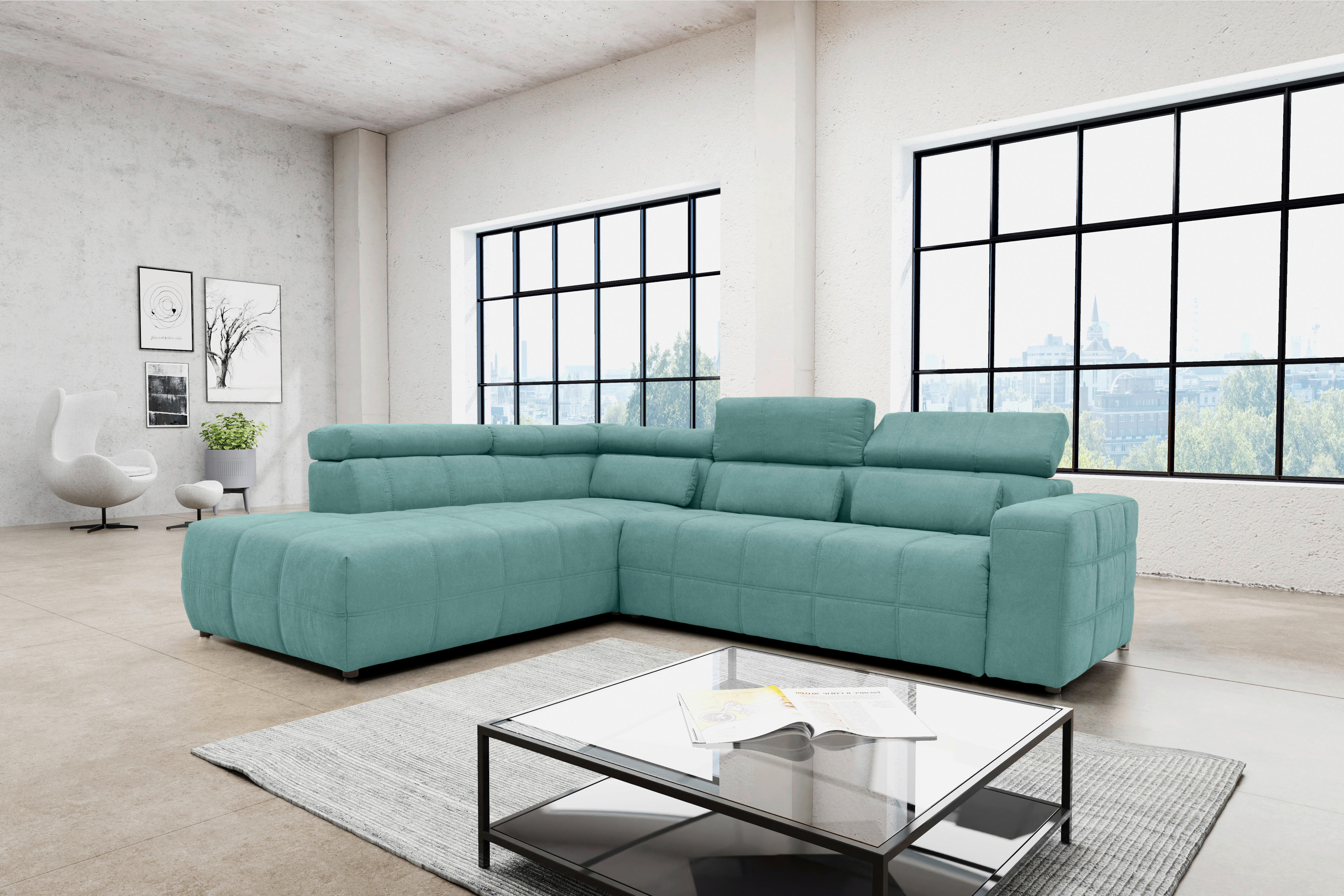 Ecksofa + Kopfteilverstellung Brandon Mintgrün Mikrofaser - Schwarz/Mintgrün, Design, Textil (228/275cm) - MID.YOU