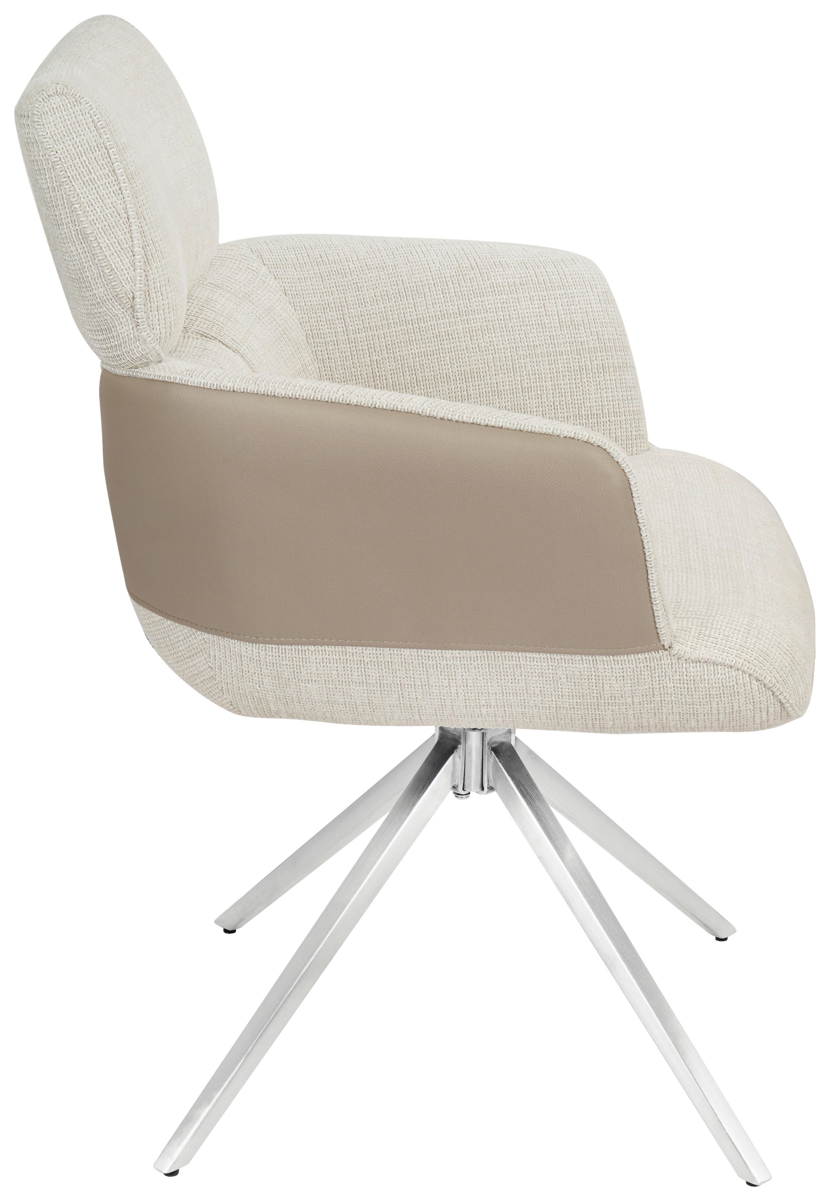 Armlehnstuhl Blake Beige, Sitzfl. 360° drehbar - Taupe/Edelstahlfarben, KONVENTIONELL, Textil/Metall (59,5/90,5/64,5cm) - Livetastic