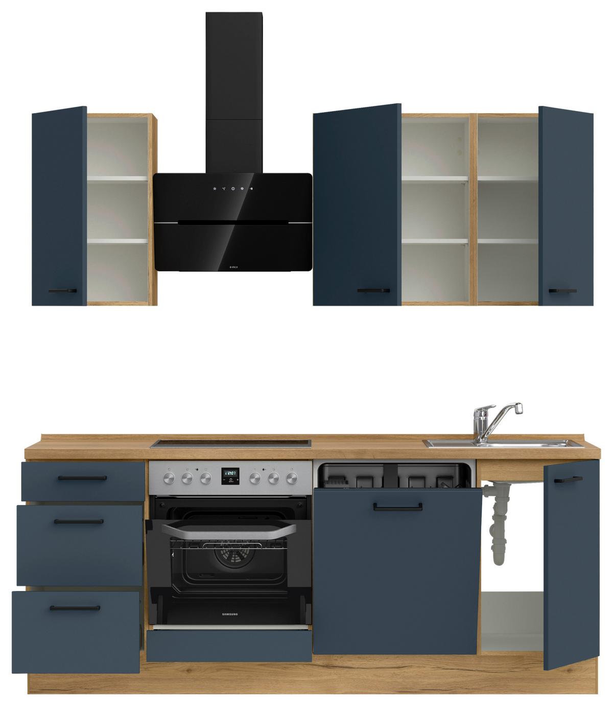 Küchenleerblock Easytouch High-Line, H5 Links - Blau/Eichefarben, MODERN, Holzwerkstoff (210cm) - Nobilia