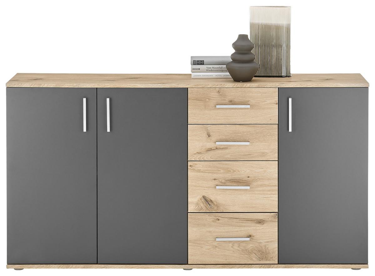 Kommode 160 cm Bc 1040 Eichefarben/Grau - Eichefarben/Silberfarben, Design, Holzwerkstoff (160/84/35cm) - MID.YOU