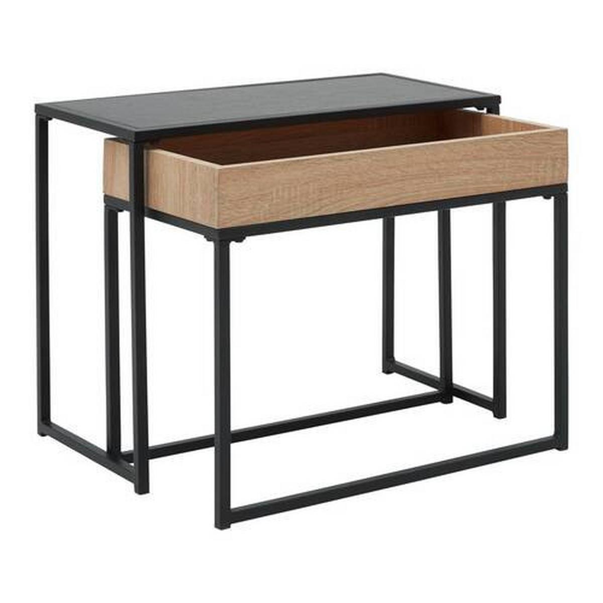 Konferenčný stolík ANI 60x30 cm, drevodekor/čierna - čierna/farba duba, Modern, kov/kompozitné drevo (60/30/48cm) - Bessagi Home