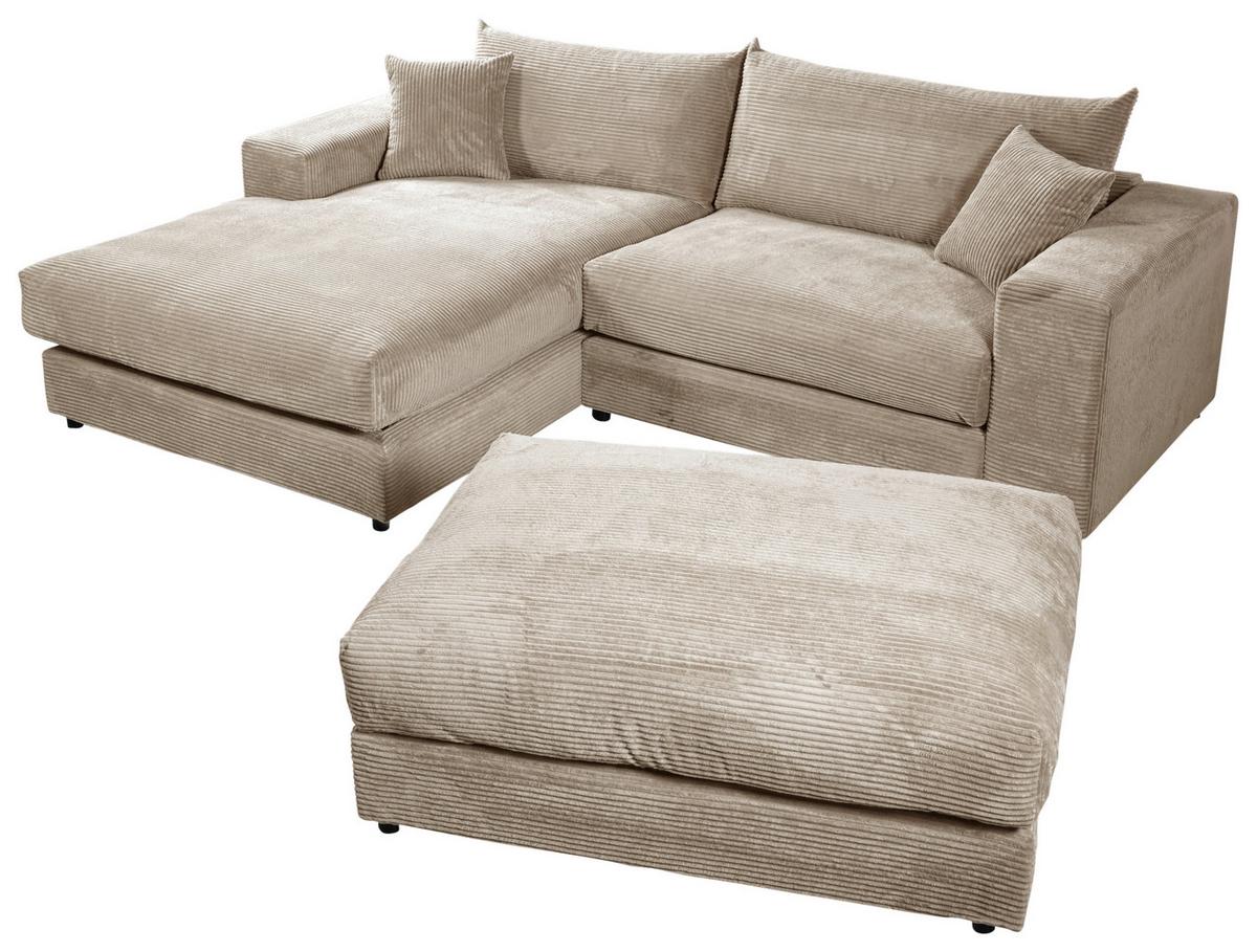 Ecksofa Funny S Links Mit Hocker, Hellbraun, B: 265 cm - Hellbraun/Schwarz, Basics, Textil (180/265cm) - Livetastic