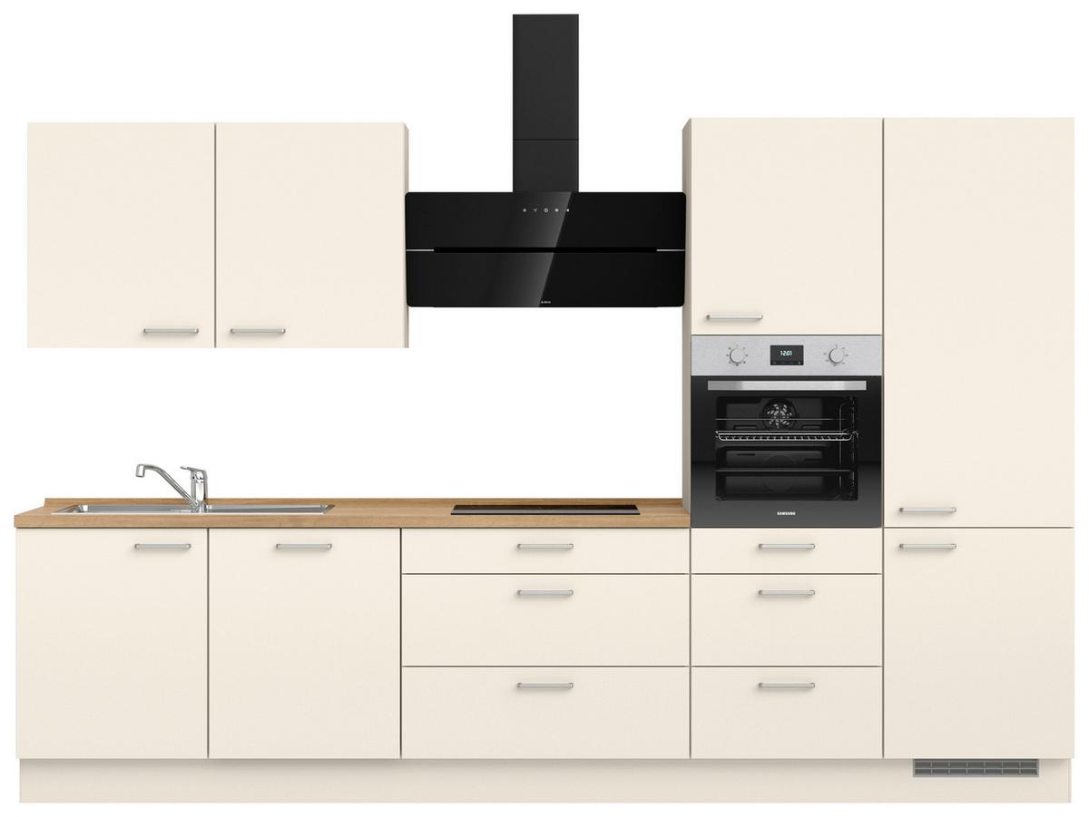 Kuchyňská linka 330 cm, magnóliová supermatná - barvy dubu/magnolie, Moderní, kov/kompozitní dřevo (330cm) - Nobilia