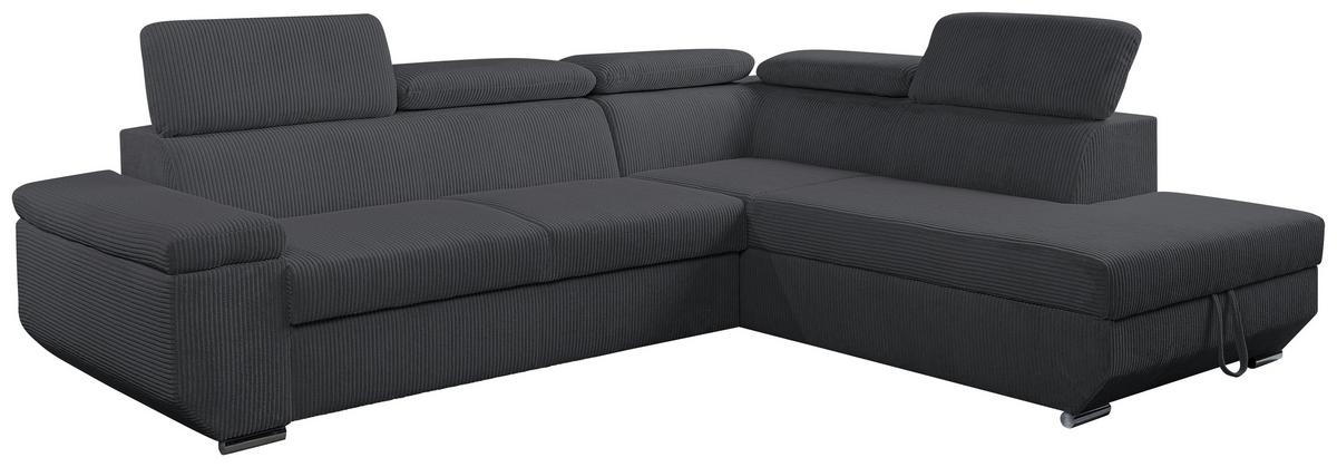 Ecksofa Lars I Cord Anthrazit, Lf: 123x193cm - Chromfarben/Anthrazit, Design, Textil (264/215cm) - Livetastic