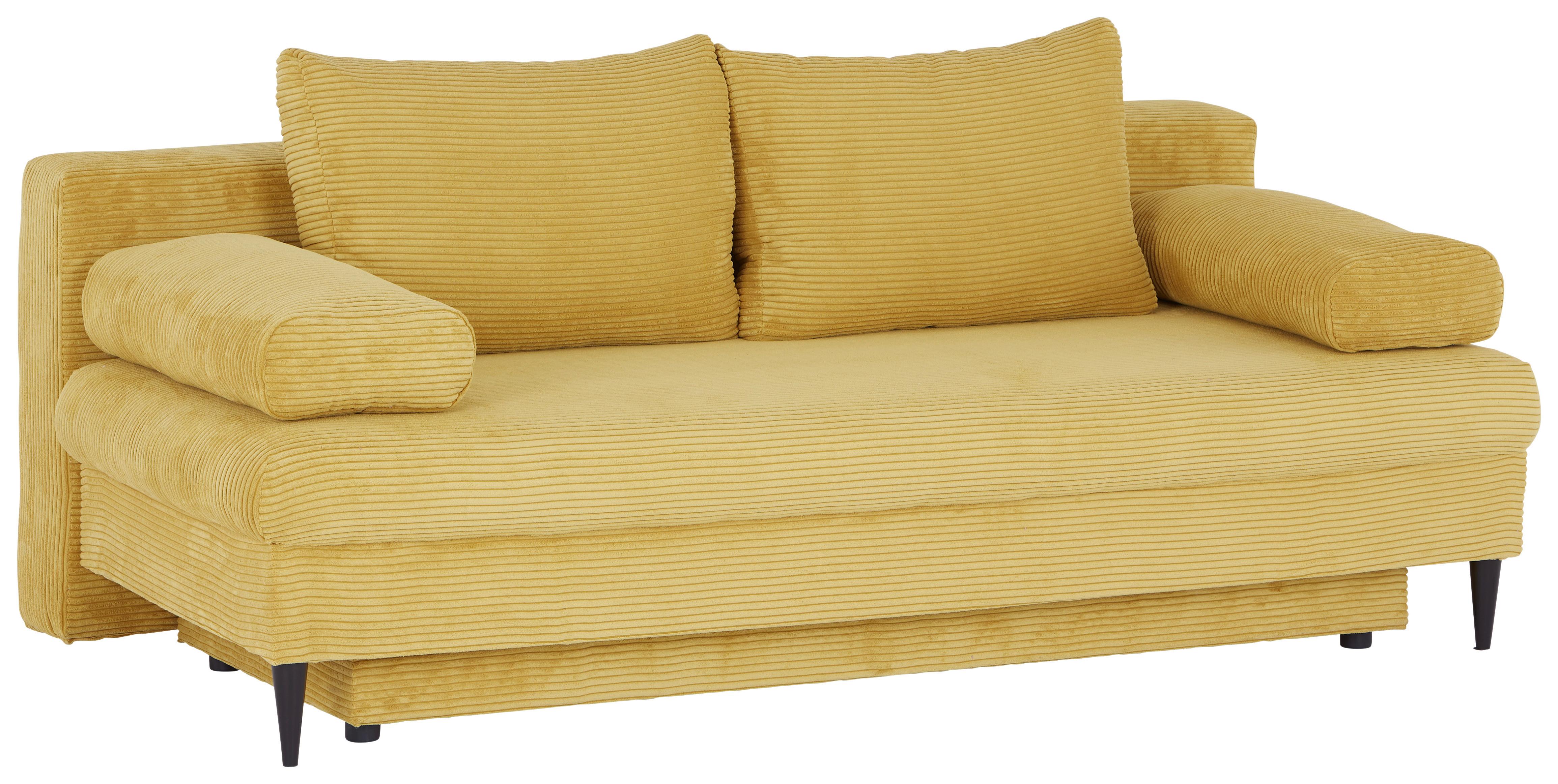 Pohovka MILANO, žltá, s lôžkom a úložným priestorom - čierna/žltá, Modern, drevo/textil (200/95/95cm)