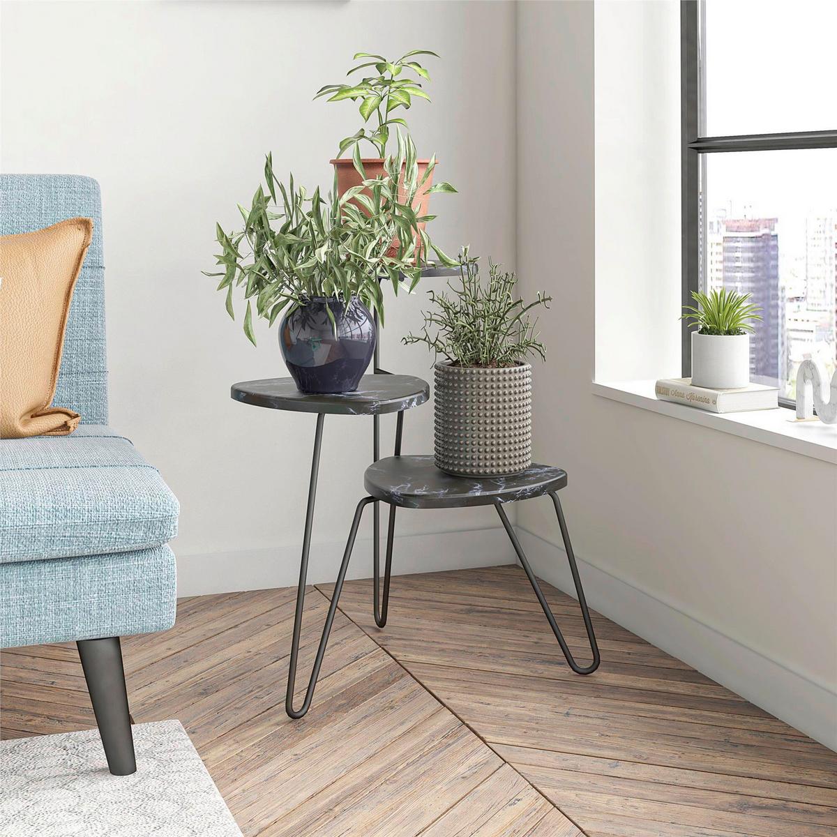 Blumenständer Athena Schwarz B: 55cm - Schwarz, Design, Holzwerkstoff/Metall (55/63/52cm) - MID.YOU