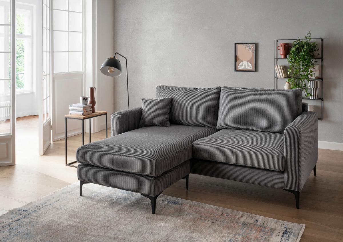 Ecksofa Eliza Grau S: 204x153 cm - Schwarz/Grau, Basics, Textil (204/153cm) - Livetastic
