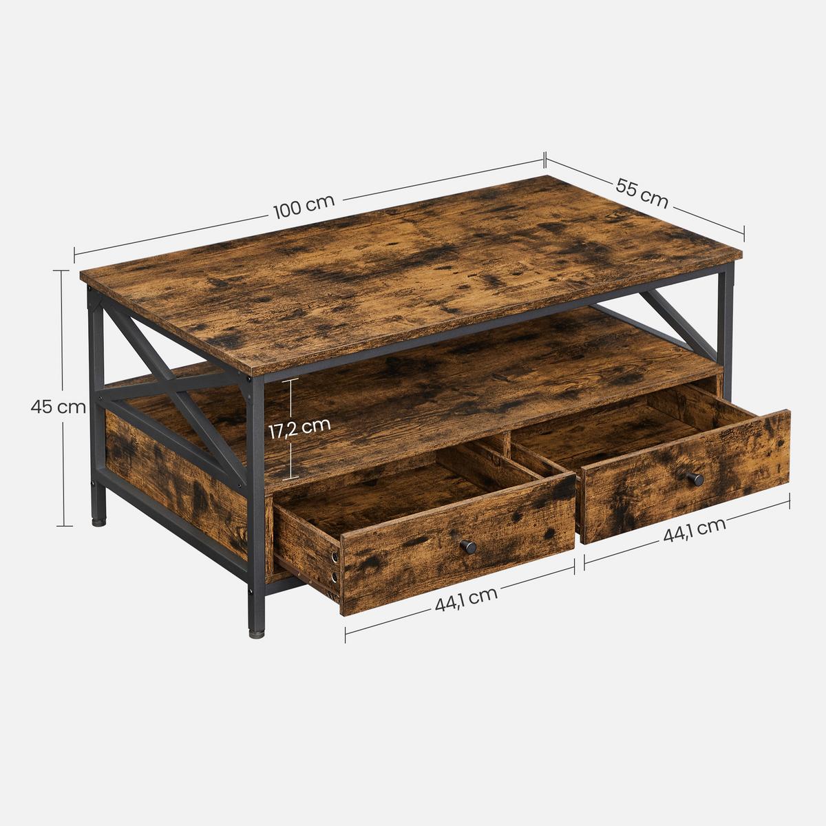Couchtisch Schwarz, Dunkelbraun B: 100 cm - Dunkelbraun/Schwarz, Trend, Holzwerkstoff/Metall (100/45/55cm) - MID.YOU