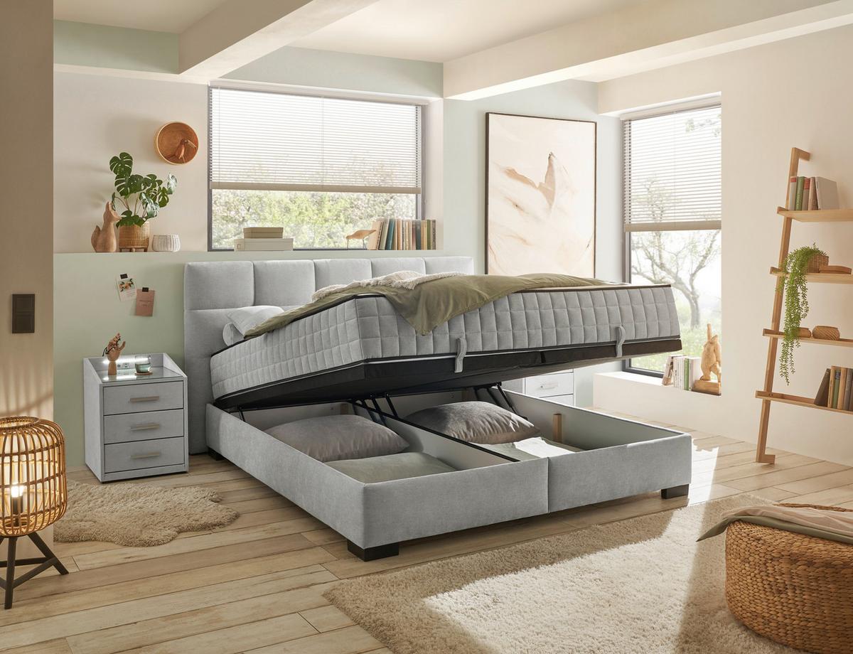 Boxbett Nagol A - Hellgrau/Schwarz, MODERN, Holzwerkstoff/Textil (160/200cm) - MID.YOU
