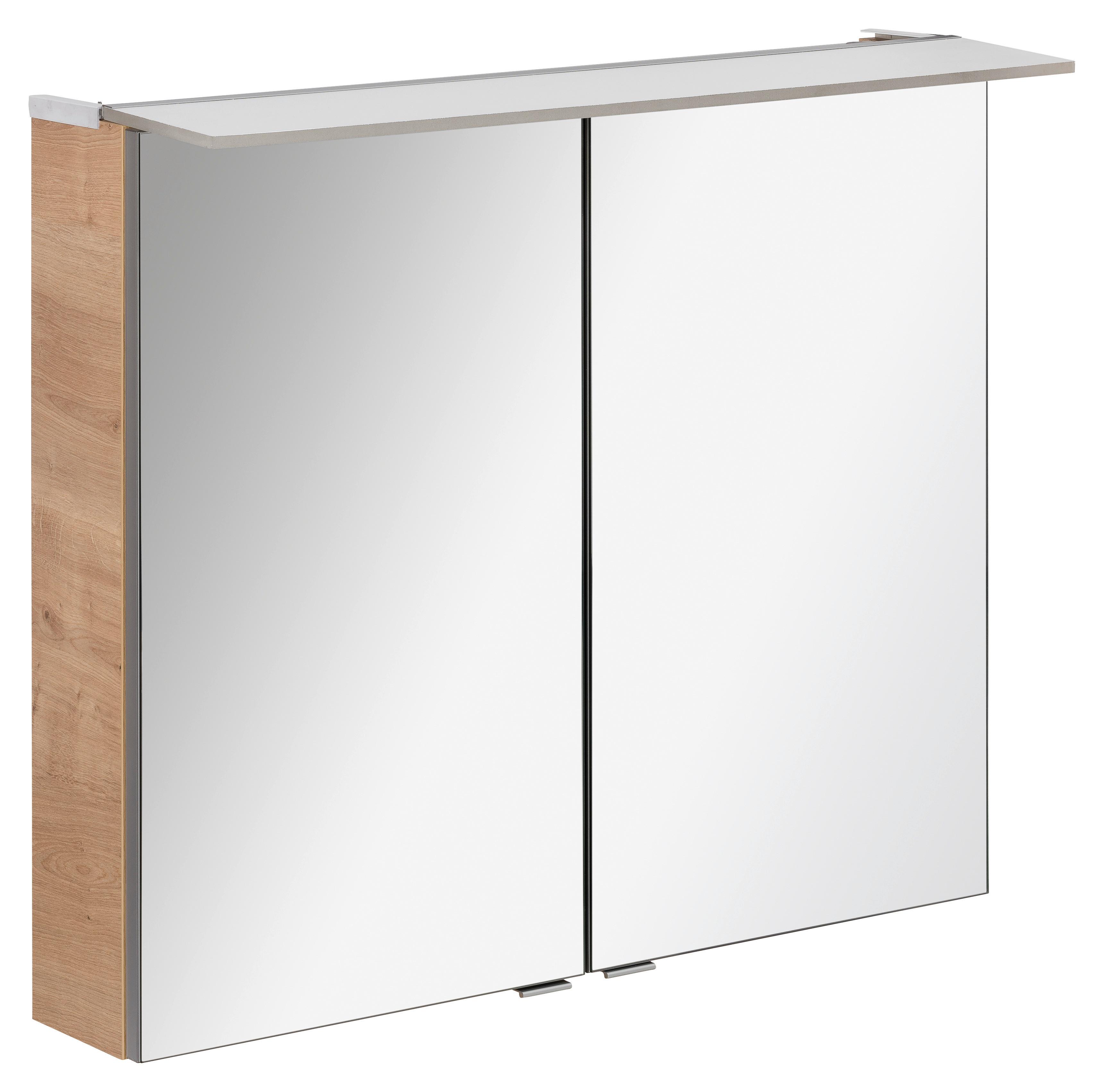 Spiegelschrank B.perfekt + Led 80x69,5x23,5cm Eiche Dekor - Eichefarben/Silberfarben, MODERN, Glas/Holzwerkstoff (80/69,5/23,5cm) - MID.YOU