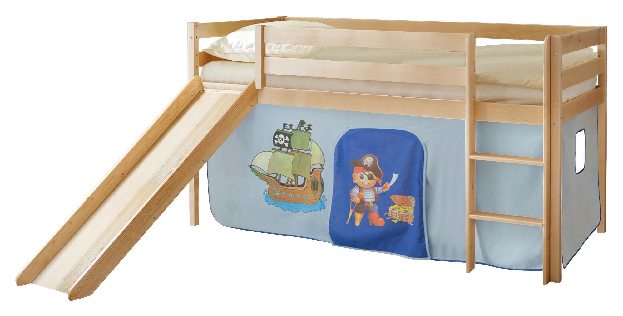 Spielbett Manuel Blau Kiefer Massiv 90 Cm Rutsche Leiter - Blau/Kieferfarben, Natur, Holz (90/200cm) - MID.YOU