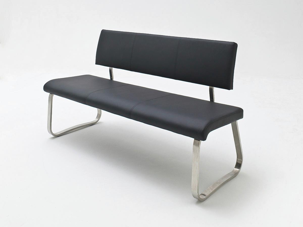 Sitzbank Arco Leder Schwarz B: 175 cm - Edelstahlfarben/Schwarz, Trend, Leder/Metall (175/86/59cm)