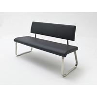 Sitzbank Arco Leder Schwarz B: 155 cm - Edelstahlfarben/Schwarz, Trend, Leder/Metall (155/86/59cm)
