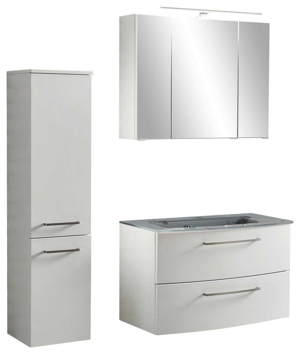 Badmöbel-Set 3-Tlg. Stockholm B: 110 cm Grau - Weiß/Grau, KONVENTIONELL, Glas/Holzwerkstoff (110cm) - Held