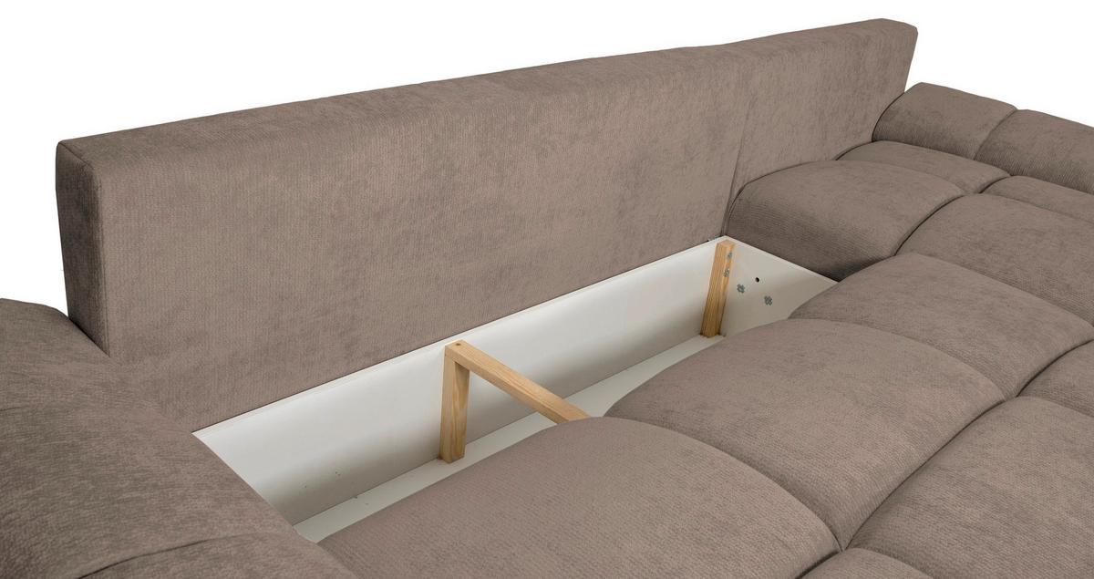 ECKSCHLAFSOFA Ramon, Taupe S: 296x182 cm - Taupe/Chromfarben, Trend, Textil (296/182cm)