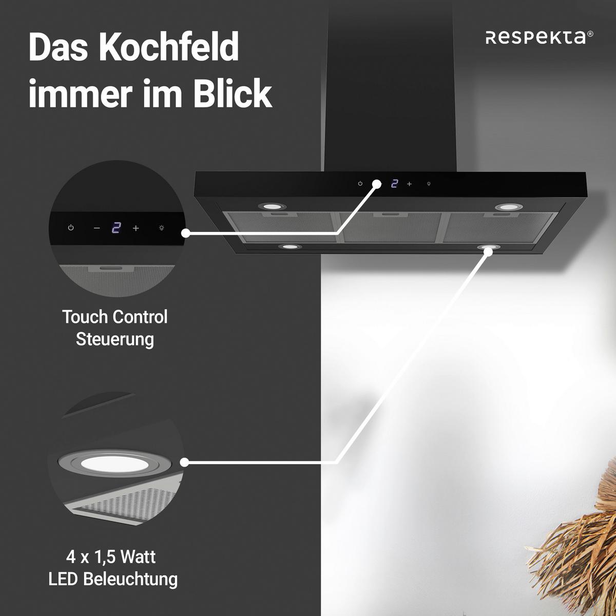 DUNSTABZUGSHAUBE Schwarz B: 89,5cm - Schwarz, Trend, Glas/Metall (89,5/65/60cm) - Respekta