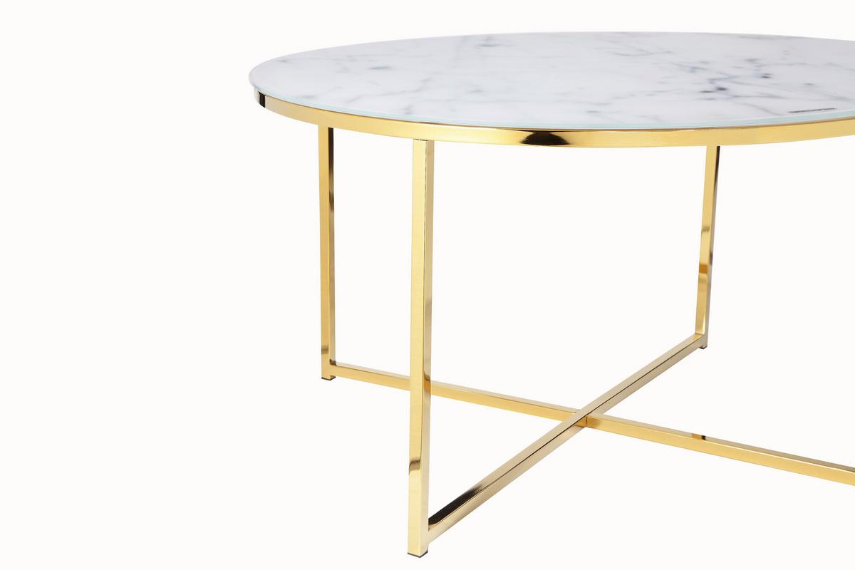 Couchtisch Weiß/goldfarben D: 80 Cm - Goldfarben/Weiß, Design, Glas/Metall (80/80/45cm) - Livetastic