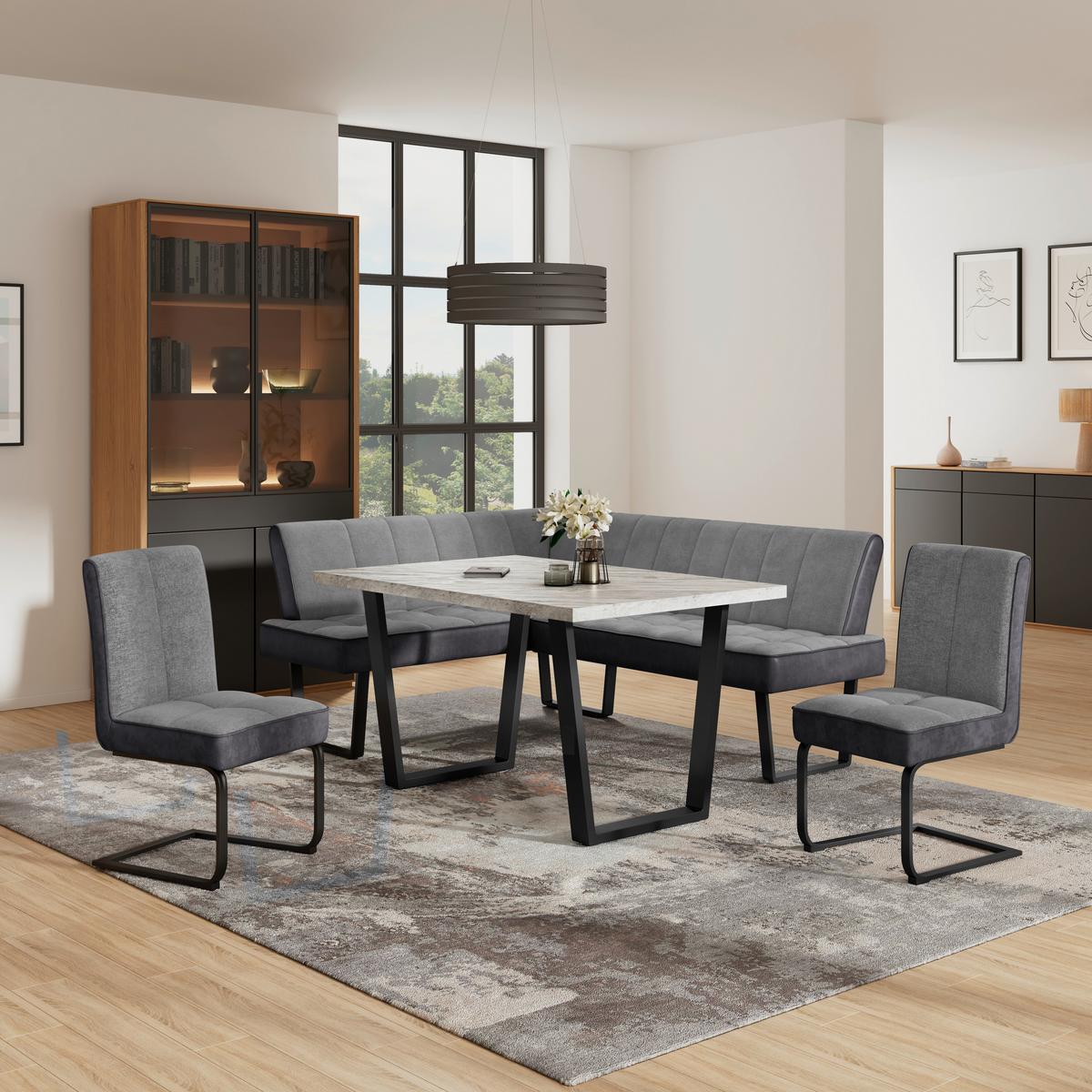 Eckbank Pag - Hellgrau/Schwarz, KONVENTIONELL, Textil/Metall (160/200cm) - MID.YOU