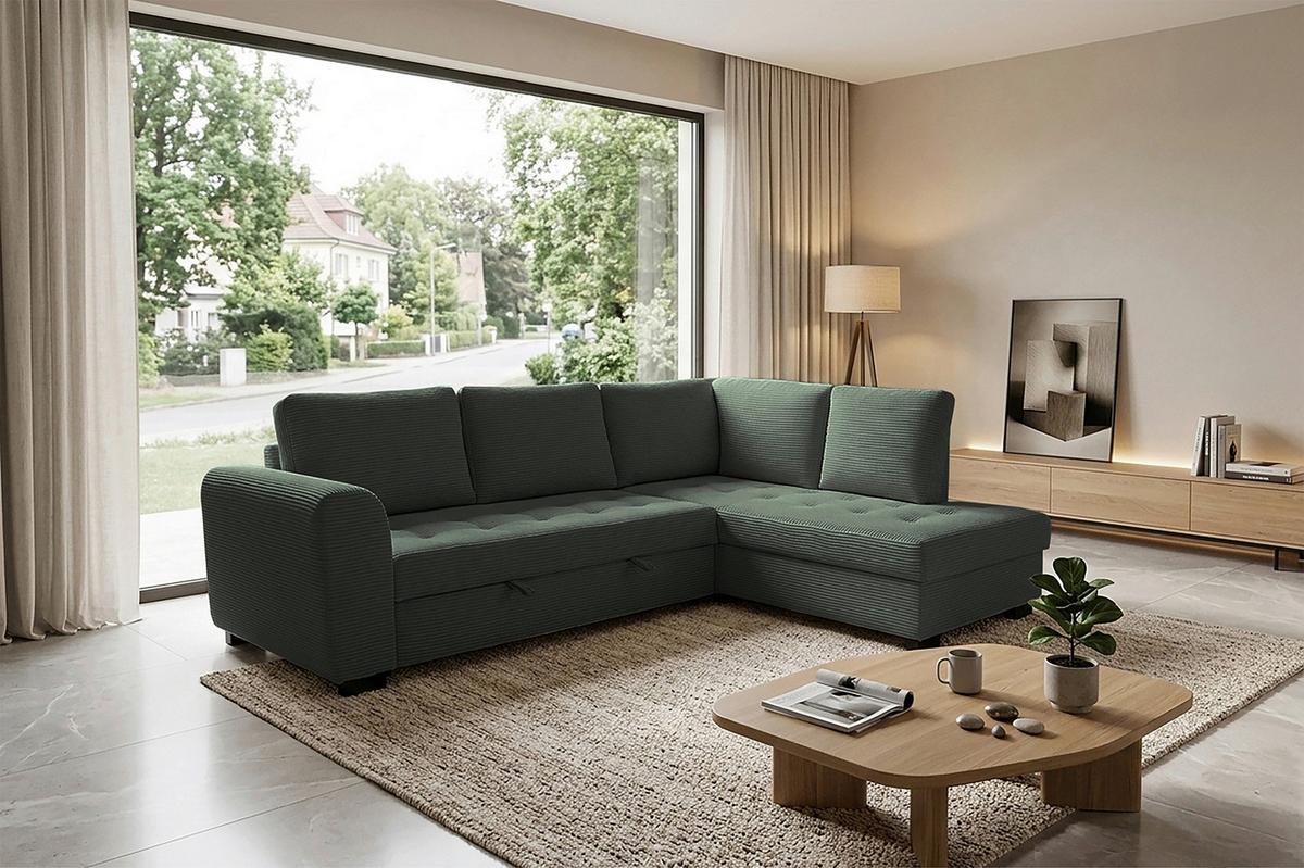 Ecksofa John Grün S: 239x178 cm - Schwarz/Grün, Trend, Textil (239/178cm)