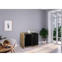 Miniküche mit Kühlschrank + Kochfeld 100 cm Schwarz/Eiche - Edelstahlfarben/Schwarz, MODERN, Holzwerkstoff/Metall (100cm) - Respekta