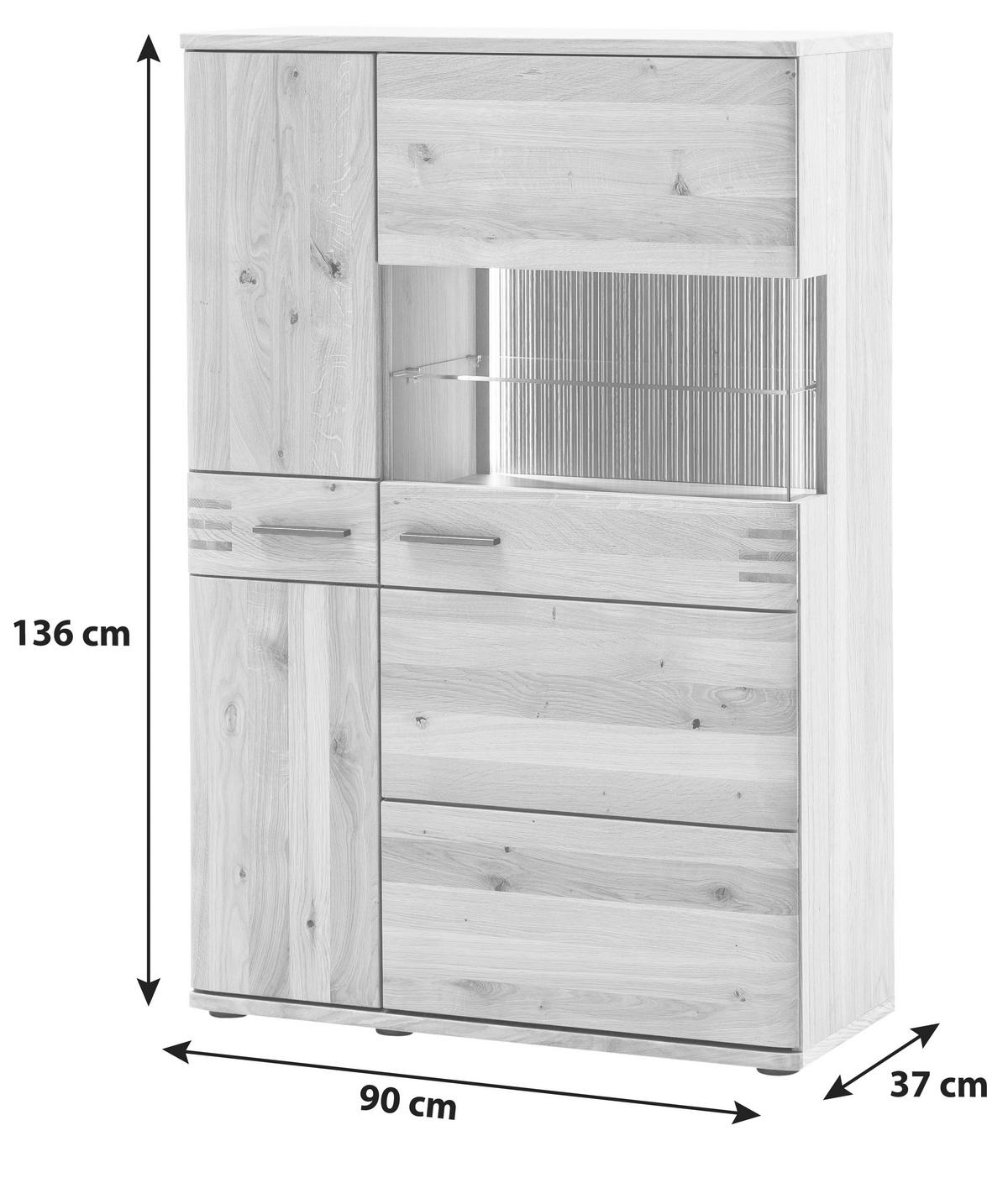 Highboard teilmassiv B: 90 cm Salvador Eichefarben - Eichefarben/Schwarz, Design, Glas/Holz (90/136/37cm) - Livetastic