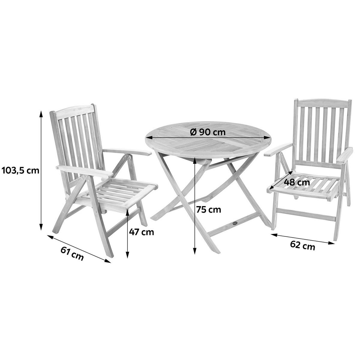 Gartenmöbel Set 3-Tlg. Solo Teakholz - Teakfarben, Basics, Holz (62/103,5/61cm) - Gardenson