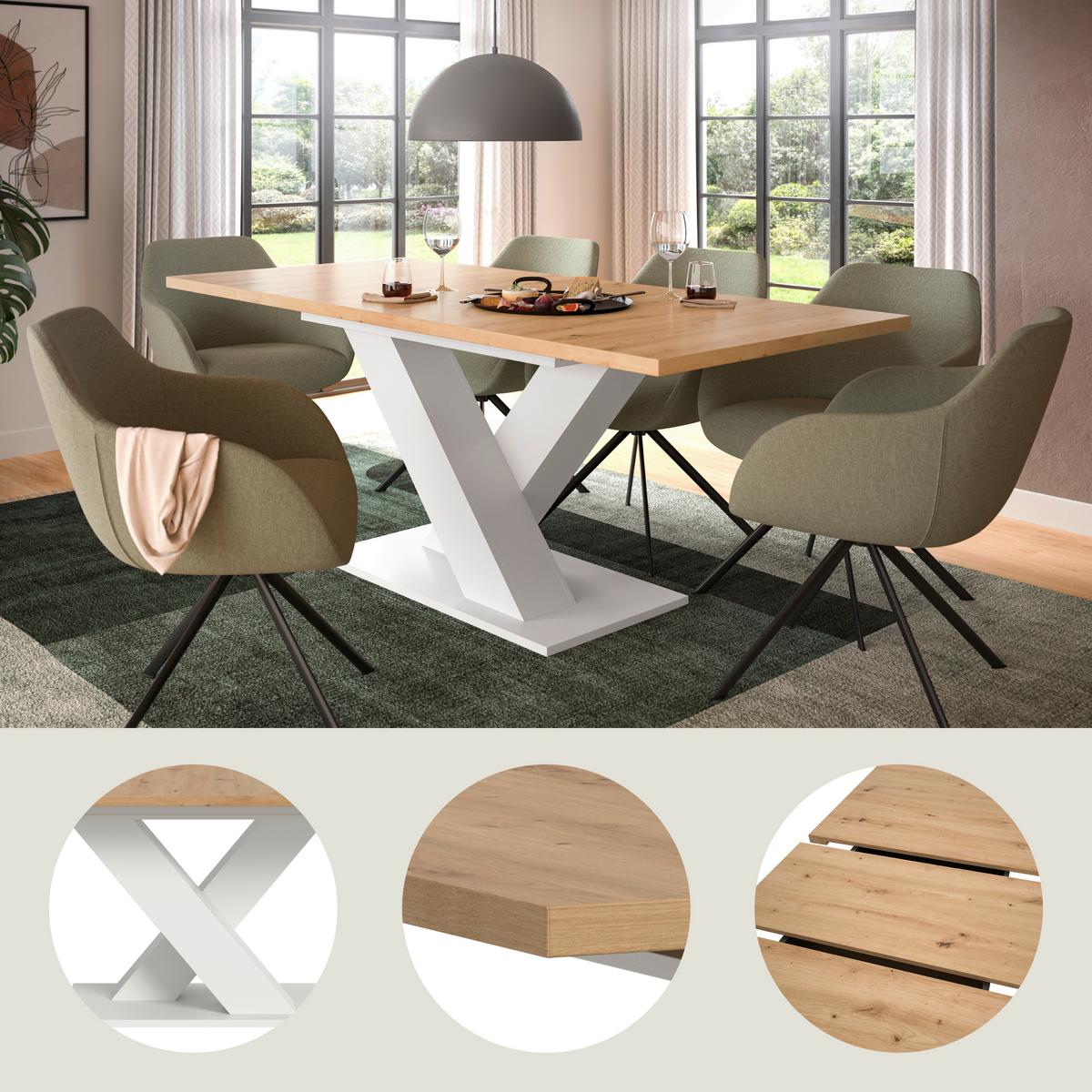 Ausziehtisch Marlon 150 Az Artisan/weiß, B: 150-190 Cm - Weiß/Eiche Artisan, KONVENTIONELL, Holzwerkstoff (150-190/90/76cm) - MID.YOU