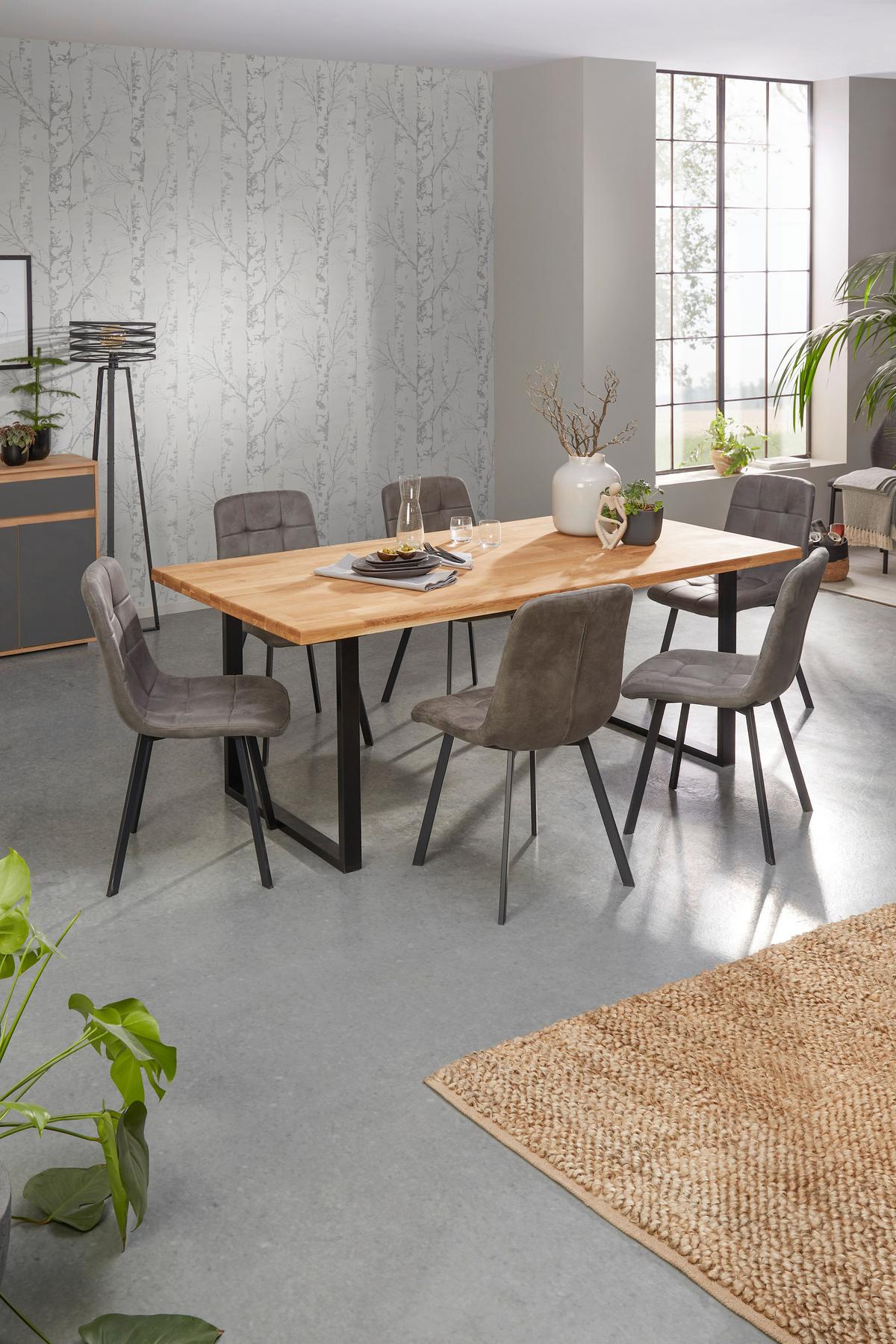 Esstisch mit Massivholz-Platte Barbara 200x100 cm Eiche - Eichefarben/Schwarz, MODERN, Holzwerkstoff/Metall (200/75/100cm)