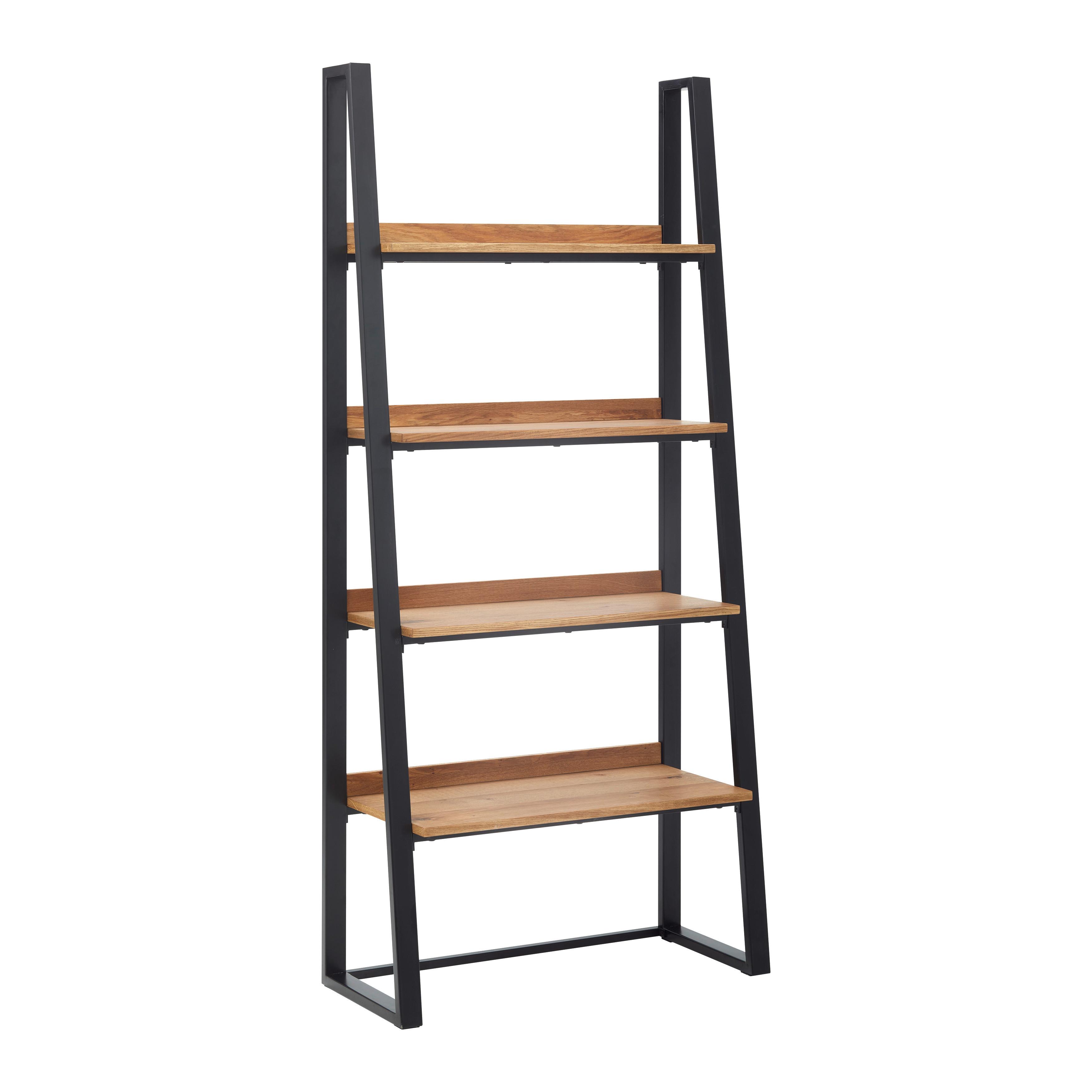 Industriálny regál Juno 90cm - čierna/farba duba, Modern, kov/drevo (90/200/40cm) - Bessagi Home