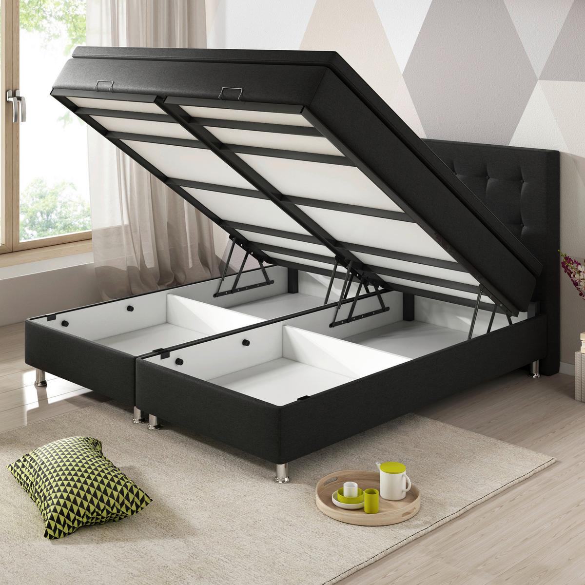 Boxspringbett mit Topper 180x200 cm Köln-Bk - Silberfarben/Schwarz, KONVENTIONELL, Textil (180/115/210cm) - MID.YOU