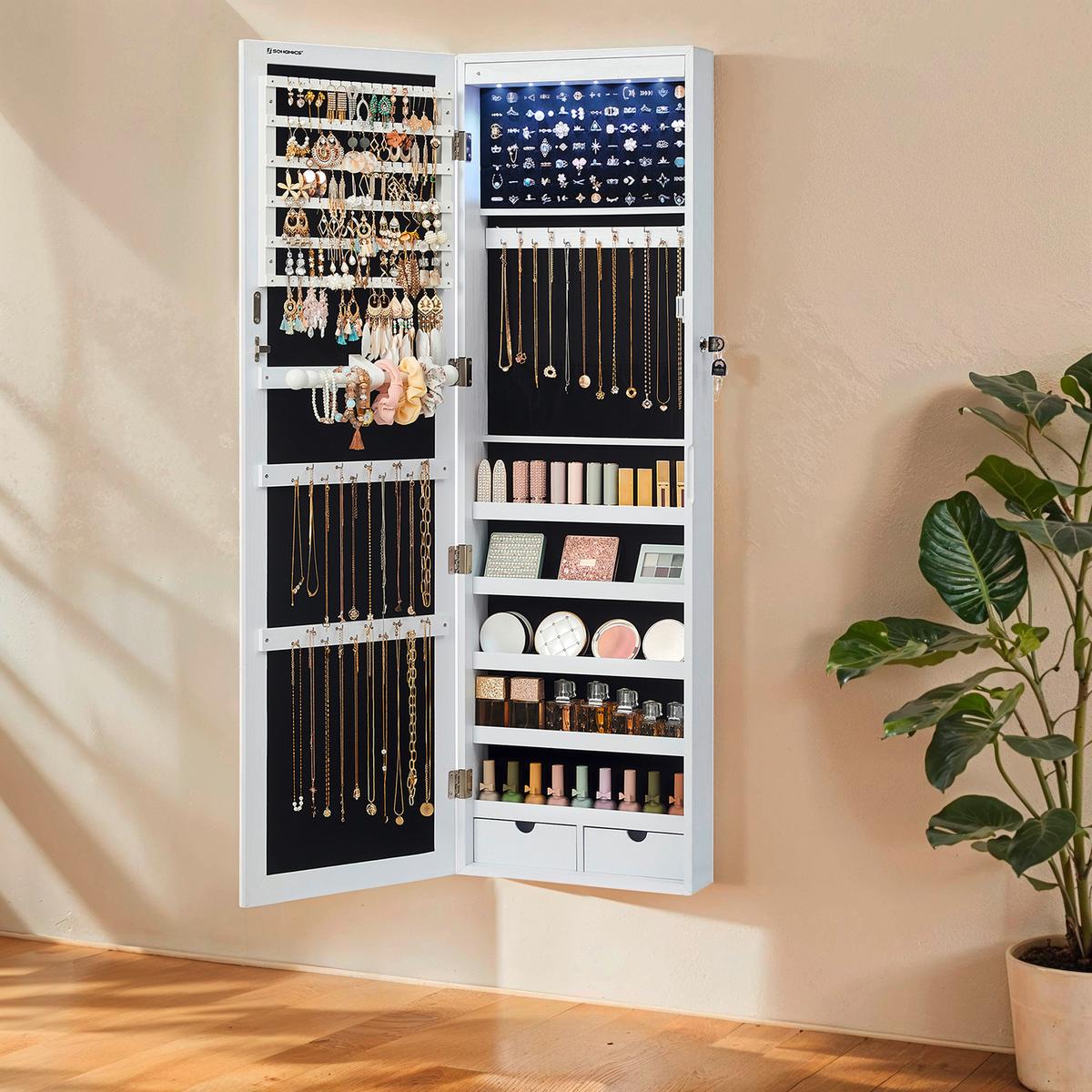 Schmuckschrank Weiß B: 37 Cm - Weiß, Basics, Holzwerkstoff/Metall (37/110/10cm)