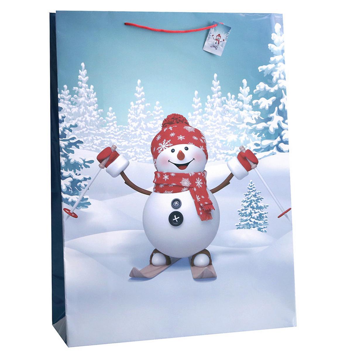 Geschenktasche Papiertüte "schneemann" - Blau/Weiß Hochglanz, Basics, Papier (45,5/17,5/62cm) - Luca Bessoni