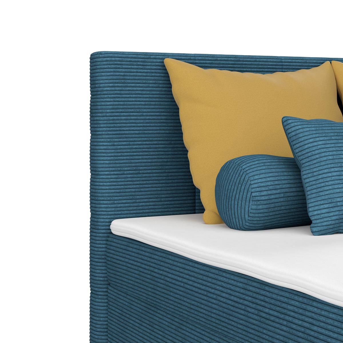 Čalúnená posteľ ADRIA 140x200 cm, tmavomodrá - modrá/chrómová, Konventionell, drevo/textil (140/200cm)