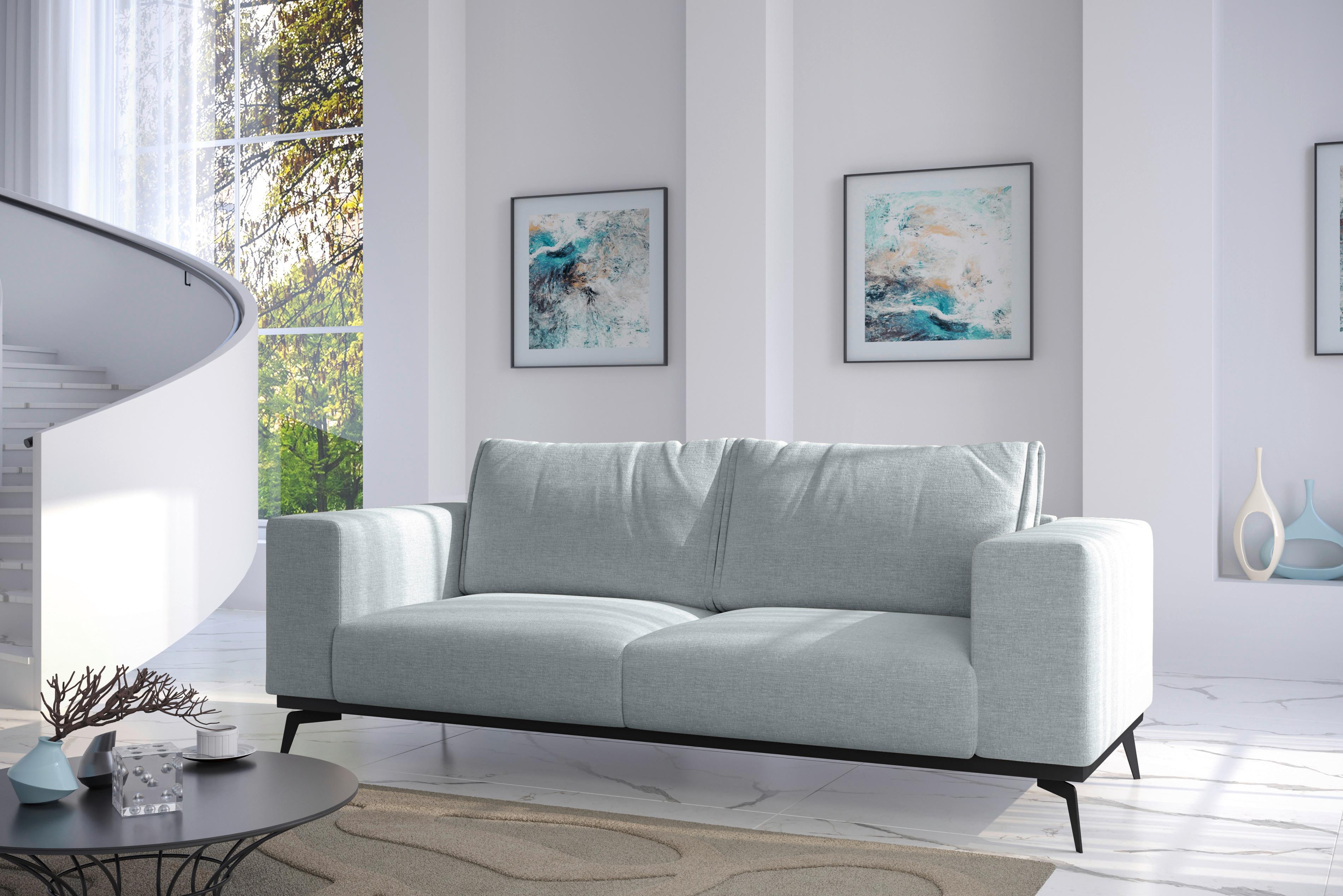 Dvoumístná pohovka ISOLDE, světle šedá - černá/světle šedá, Design, kov/dřevo (250/87/95cm) - MID.YOU