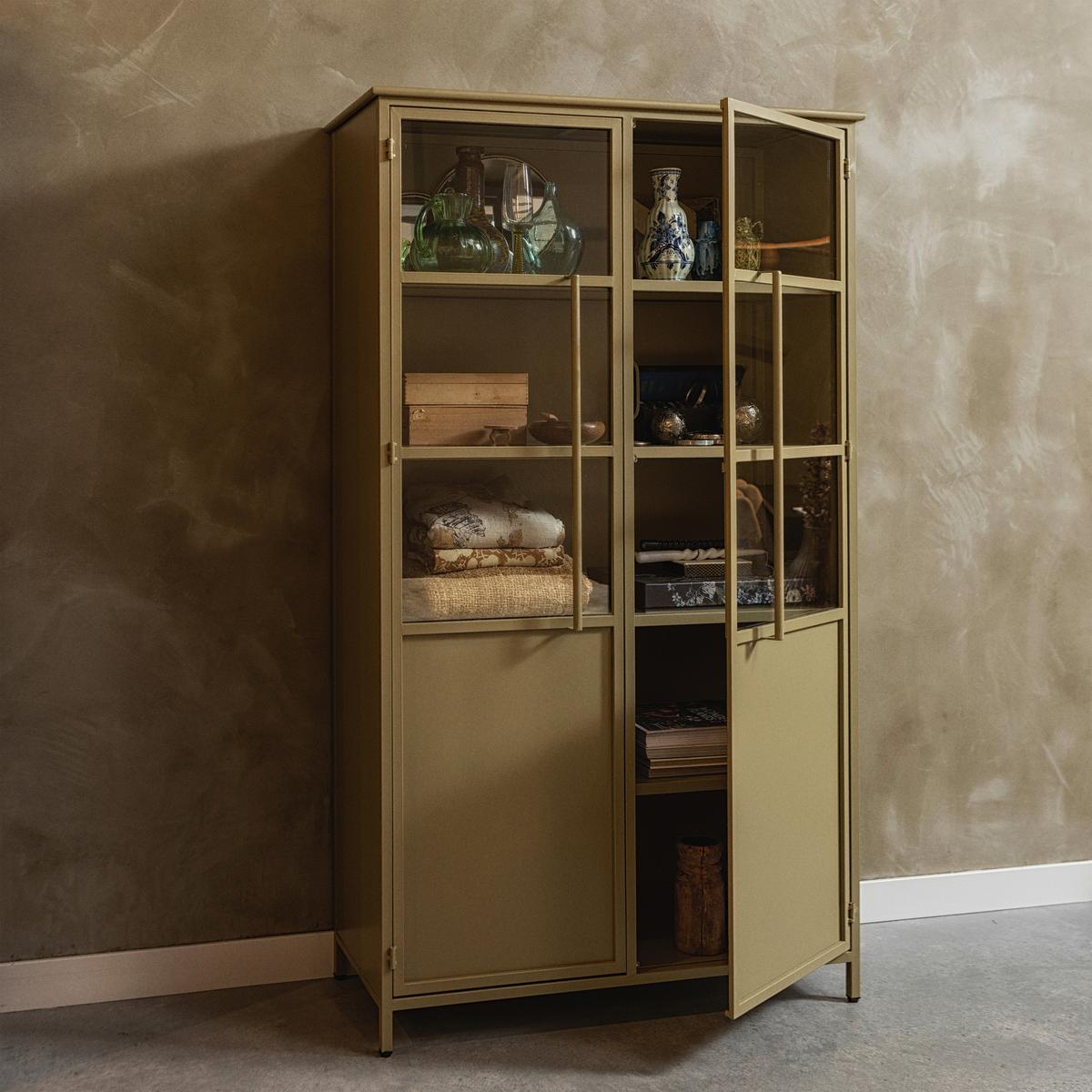 Vitrine Exhibit Khaki B: 99 Cm - Khaki, Design, Glas/Metall (99/170/44cm) - Livetastic