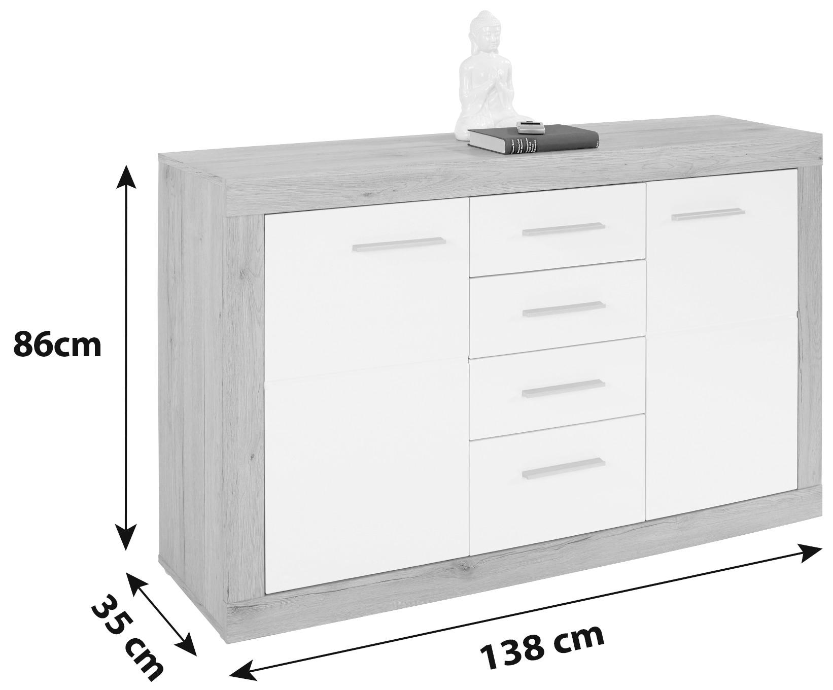 Sideboard B: 138 cm Malta, Betonoptik/Weiß - Schwarz/Weiß, MODERN, Holzwerkstoff (138/86/35cm)