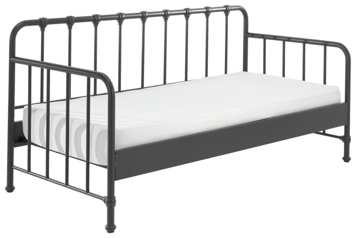 Kinderbett Bronxx 90x200 Cm Eisen Schwarz Mit Rückenlehne - Schwarz, MODERN, Holz/Metall (90/200cm) - Vipack