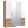 Drehtürenschrank Mit Spiegel 200cm Level 36a, Eichendekor - Eichefarben/Silberfarben, MODERN, Glas/Holzwerkstoff (200/216/58cm) - MID.YOU