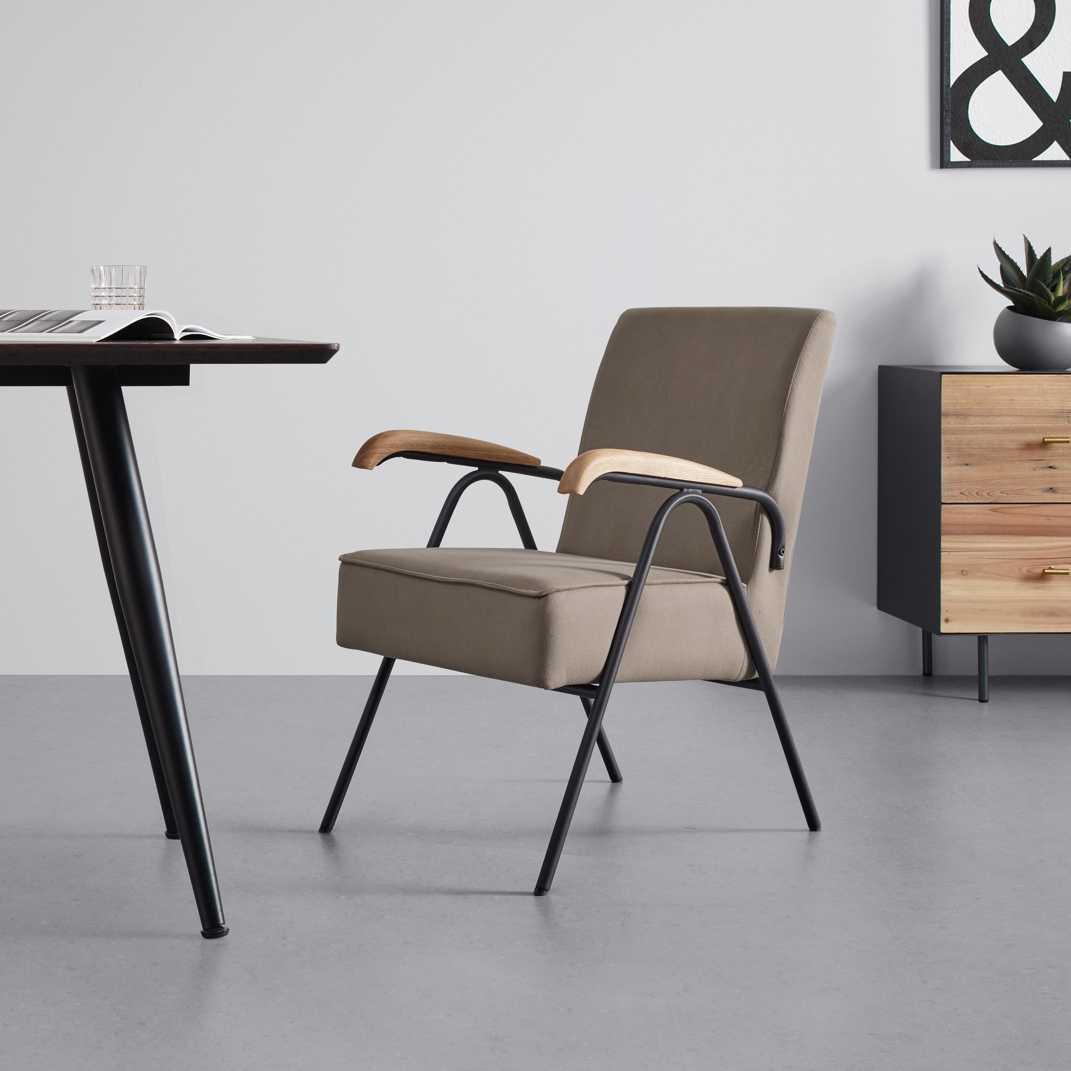 Retro Kreslo Nati Sivohnedé - prírodné farby/sivohnedá, Moderný, kov/drevo (52/79/66cm) - Bessagi Home