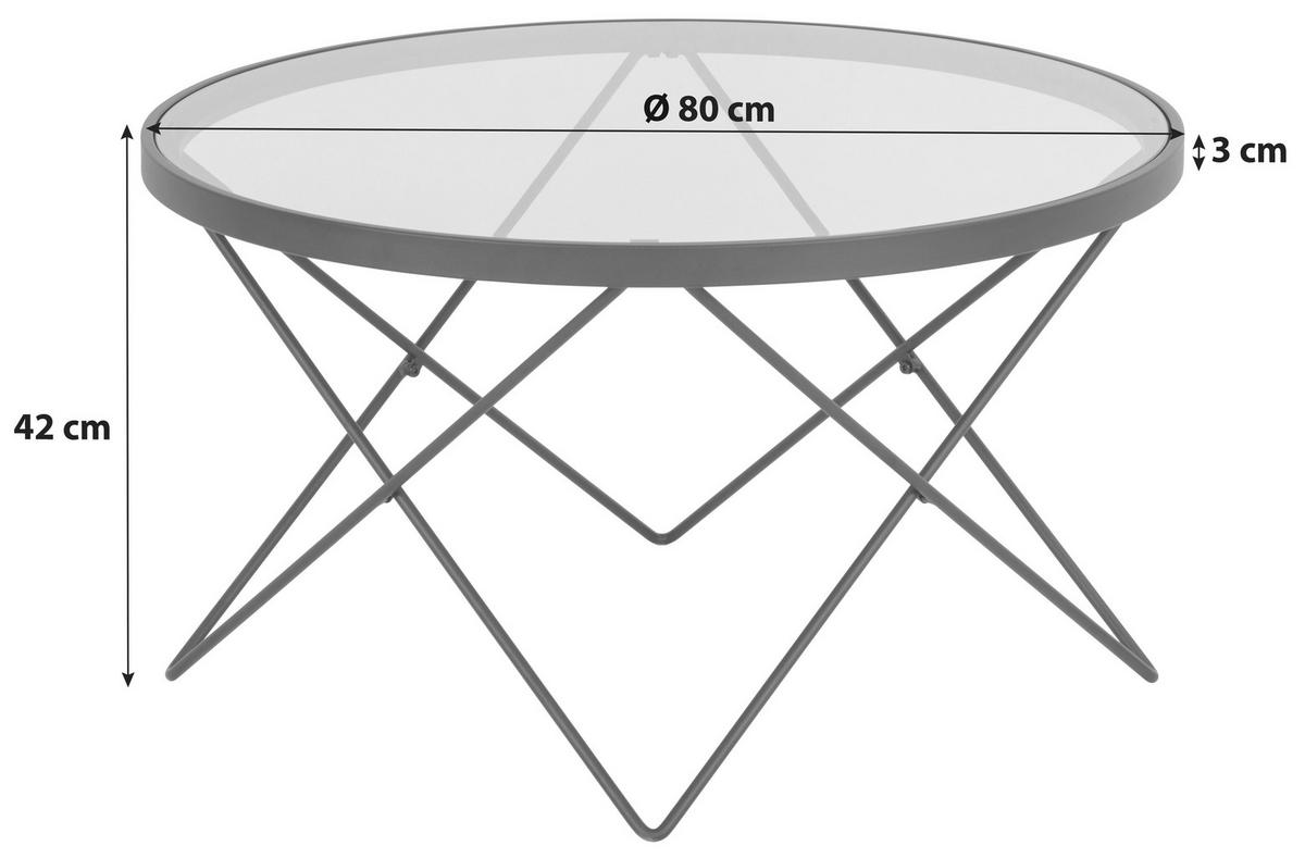 Couchtisch Cuxton 0000099111 - Schwarz/Grau, Design, Glas/Metall (80/45/80cm) - Livetastic