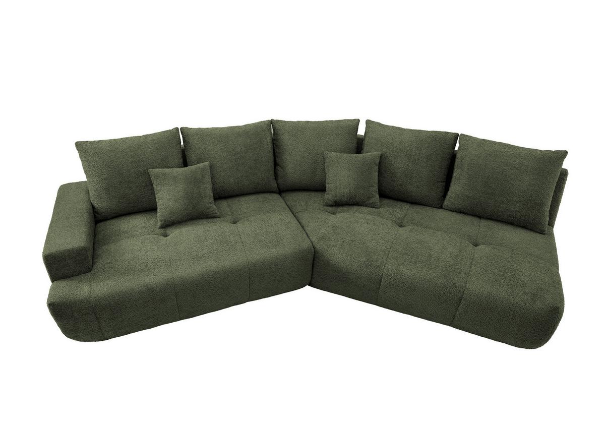 Big Sofa Fertilia Bouclé Dunkelgrün, B: 323 cm - Dunkelgrün/Schwarz, MODERN, Textil (323/91/155cm) - Livetastic