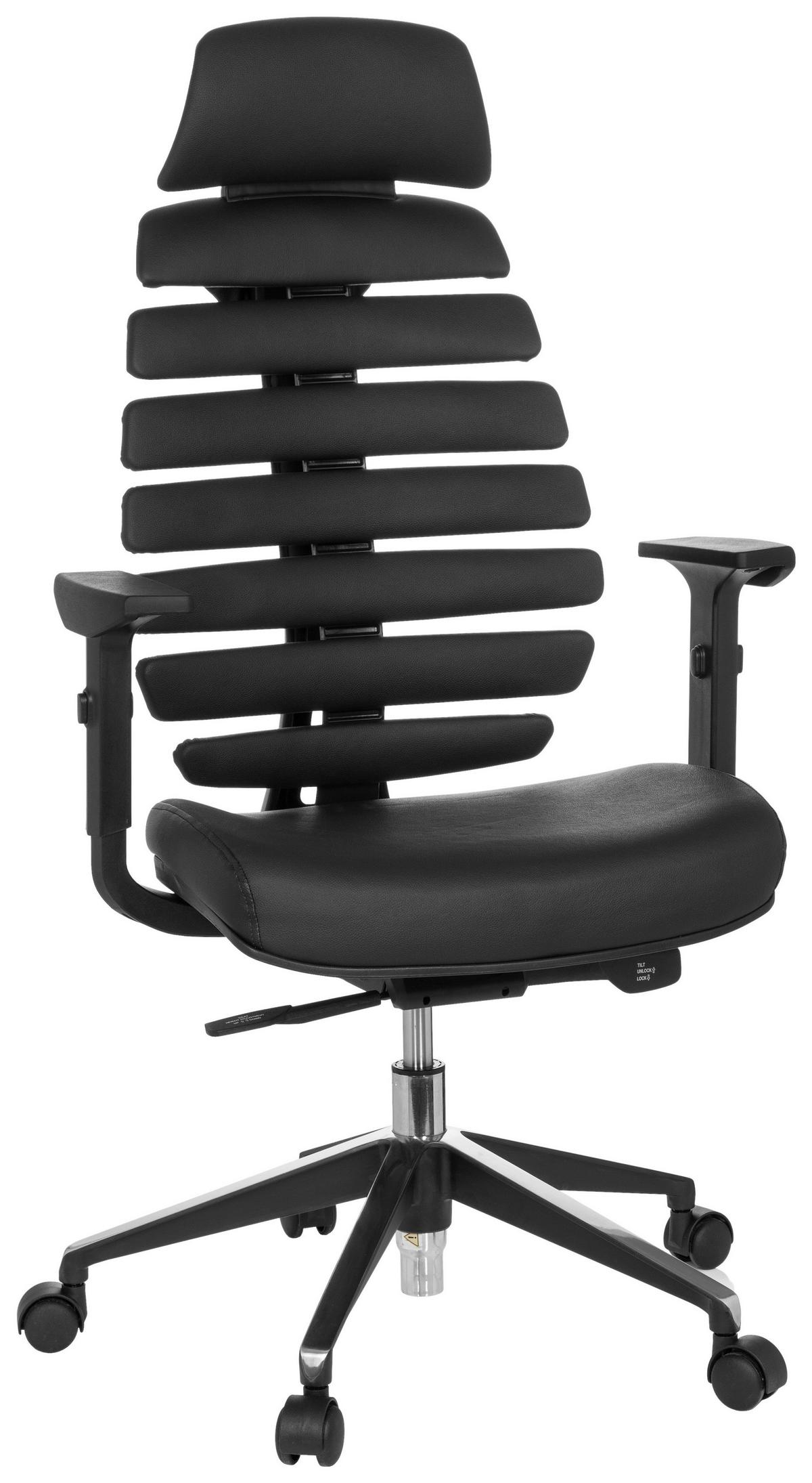 Drehstuhl Ergo Line Ii Pro Schwarz - Alufarben/Schwarz, MODERN, Leder/Kunststoff (65/131/53cm) - MID.YOU
