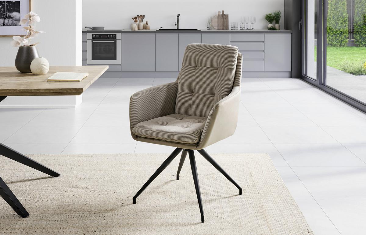 Armlehnstuhl Nizza - Beige/Schwarz, LIFESTYLE, Textil/Metall (60/94/64cm) - MID.YOU