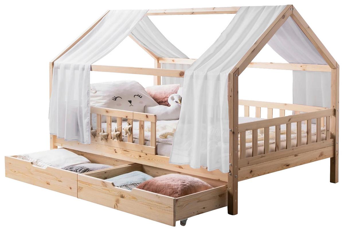 Hausbett Kim Naturfarben/Weiß 100x200cm - Naturfarben/Weiß, MODERN, Holz/Textil (100/200cm) - Livetastic